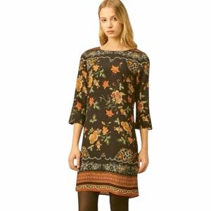 Desigual Floral Shift Dress 3/4 sleeve black Boho size small (38)
